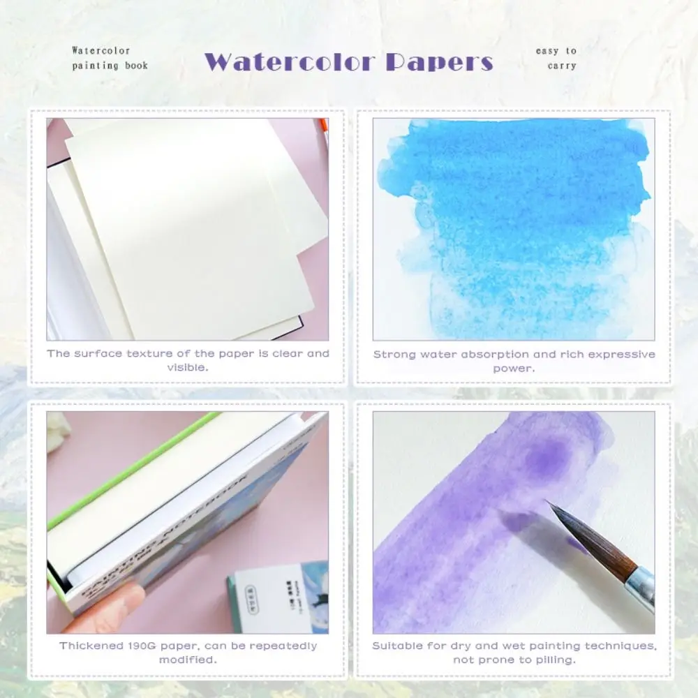 ورق ألوان مائية احترافي بحجم A3 مع صبغ/فرشاة سميكة للرسم المفكرة الفنية كراسة الرسم للسفر #3