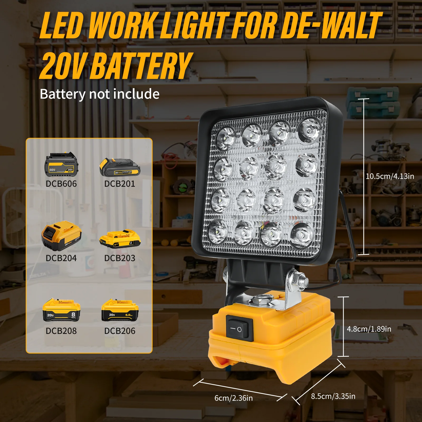 Luz de trabalho LED sem fio 27W 1400LM para Dewalt 20v Bateria Iluminação de inundação externa com porta de carregamento USB dupla (sem bateria)