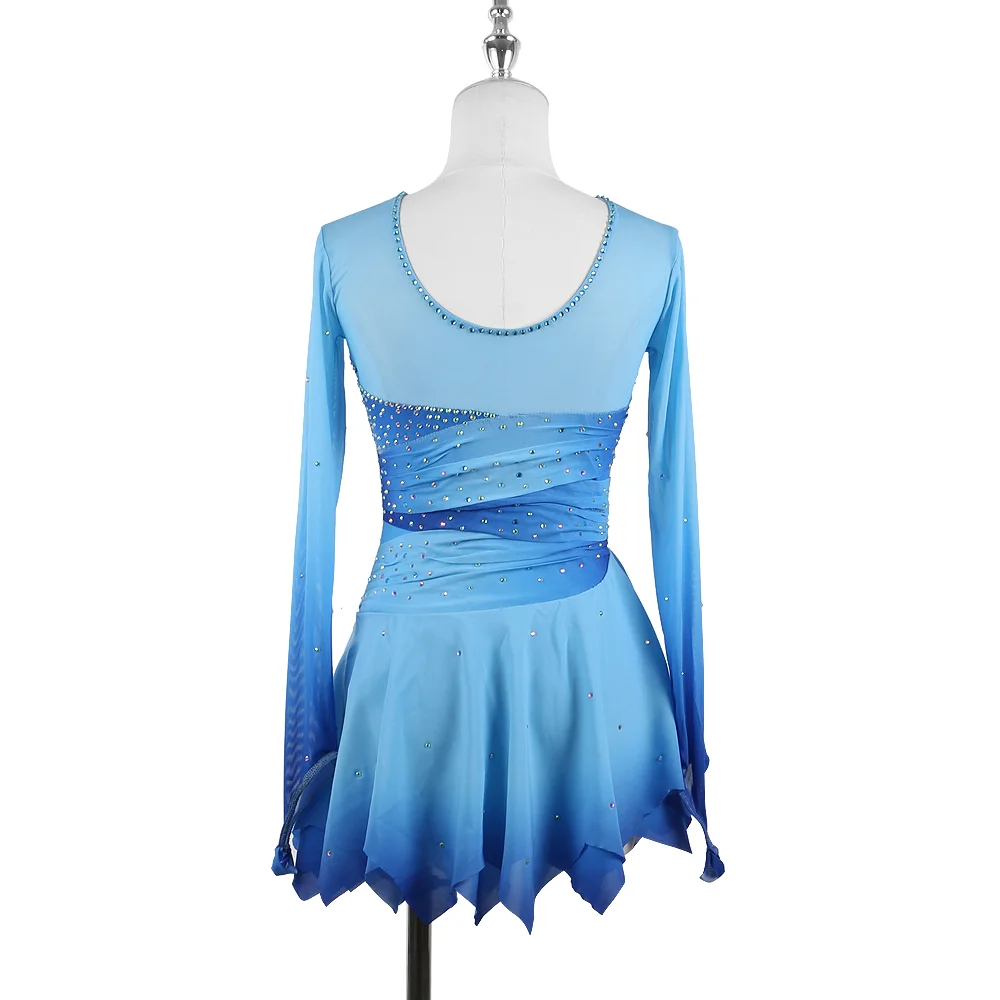 Zagitova Figure Skating Dress Women Girls Ice Skating Skirt Performance Competition Shiny Diamond Gradient Blue Mesh Skirt