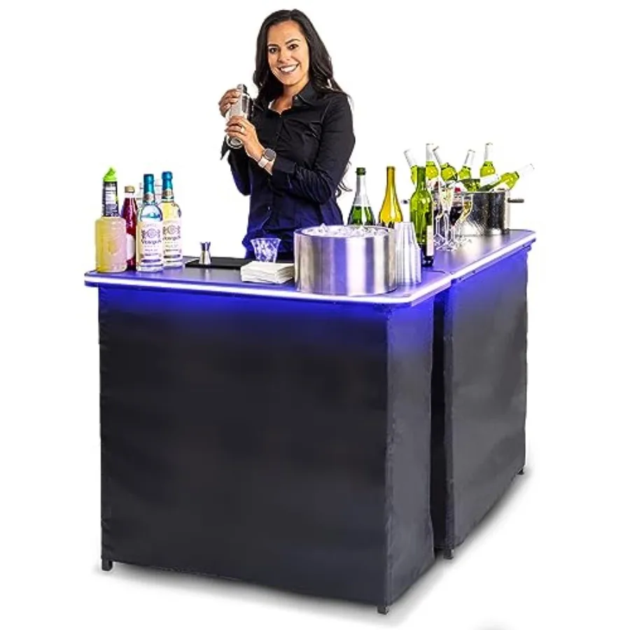 

GoBar Portable Double Bar Table Set with Multi-Color LED Lights - Mobile Bartender Station for Events - Includes Carrying Case