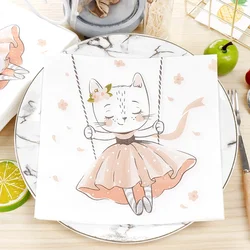 New Cat Swing Printing Paper Towels Cartoon Birthday Party Colorful Napkins Personalized Dress Up Paper Napkins 2 Ply Food Grade