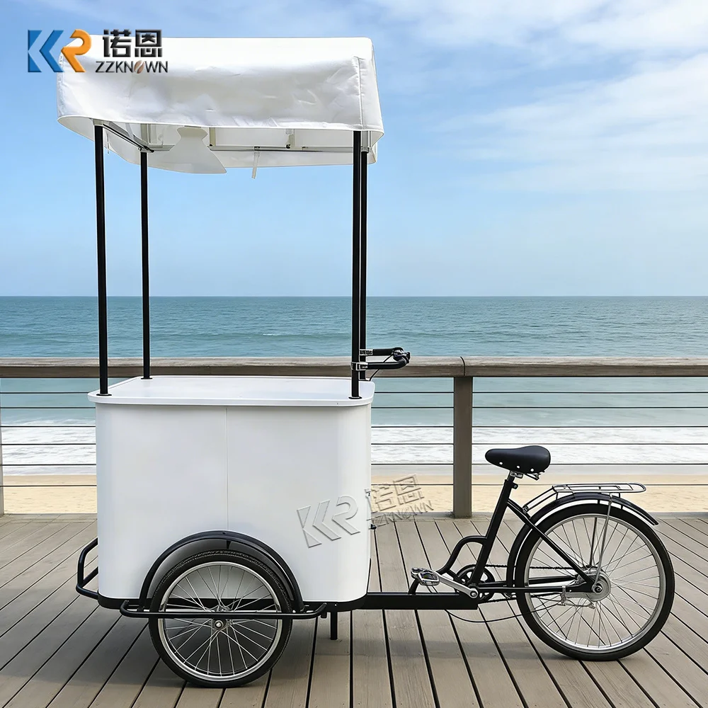 

Portable Ice Cream Cart Modern Snack Kiosk Beverage Dessert Coffee Street Outdoor Portable Snack Food Push Cart For Sale