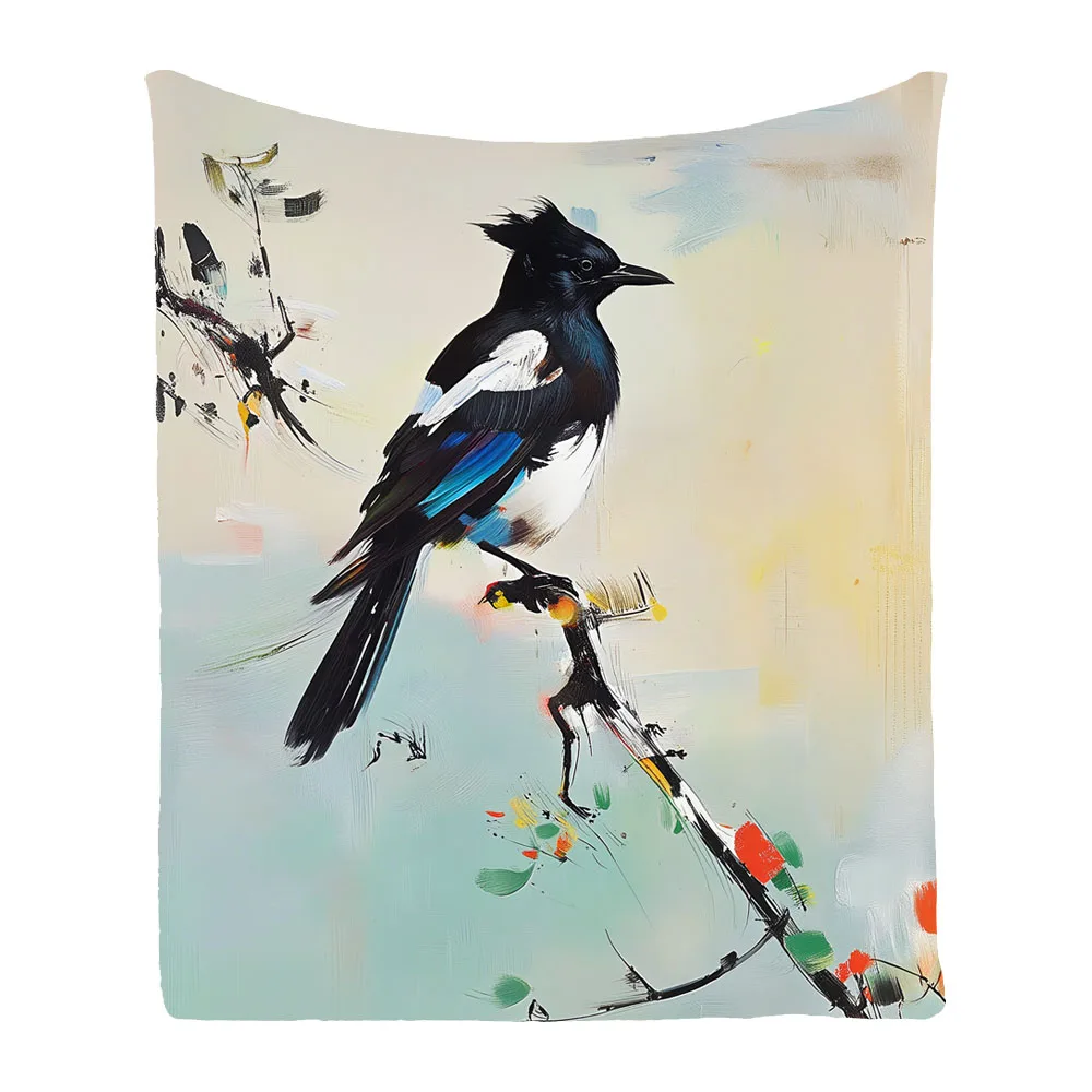 Oil Painting Bird Flower Flannel Bedspread Couch Sofa Throw Blanket Holiday Christmas Xmas Birthday Gift Drop Shipping