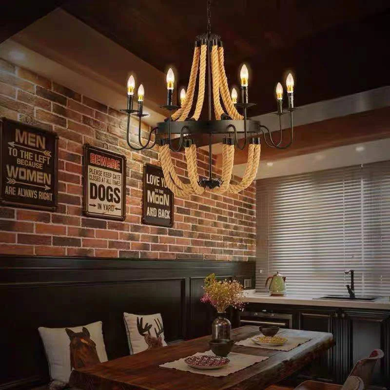 Loft Pendant Lamp Dining Room Restaurant Cafe Living Room Clothing Store Hemp Rope Ceiling Chandelier Lighting Vintage Droplight