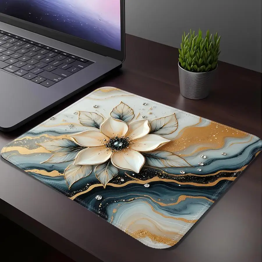 Golden Floral Marble Waterproof Mouse Pad office Pad Computer Laptop Pad Desk accessories Game Console Pad Keyboard Mouse Pad