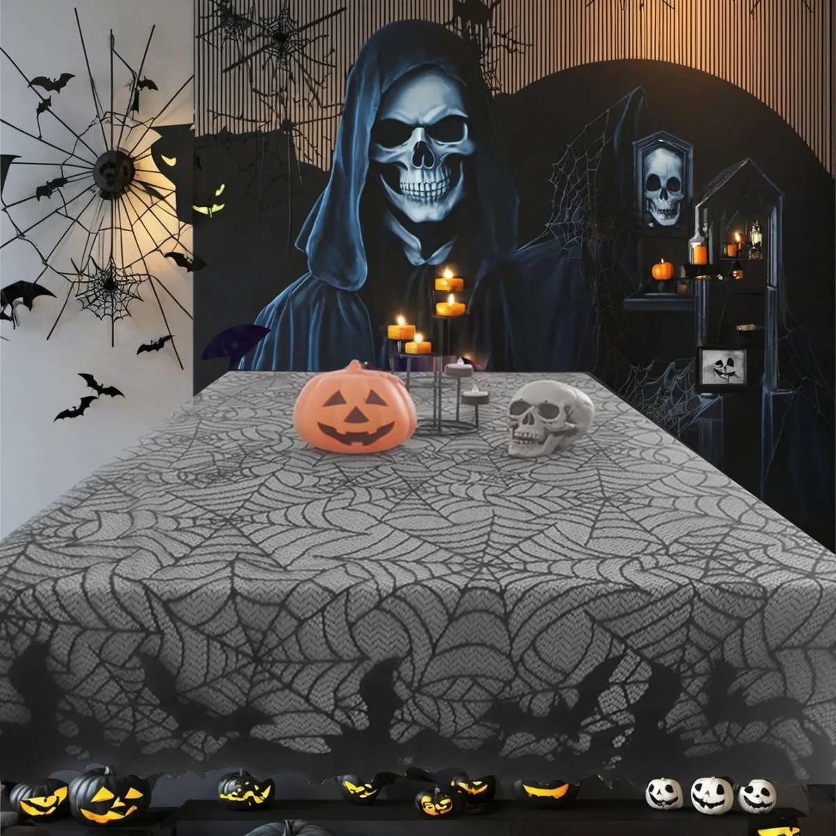 

Halloween Tablecloth Spider Web Bat Table Cover Festival Party Home Table Decoration Supplies