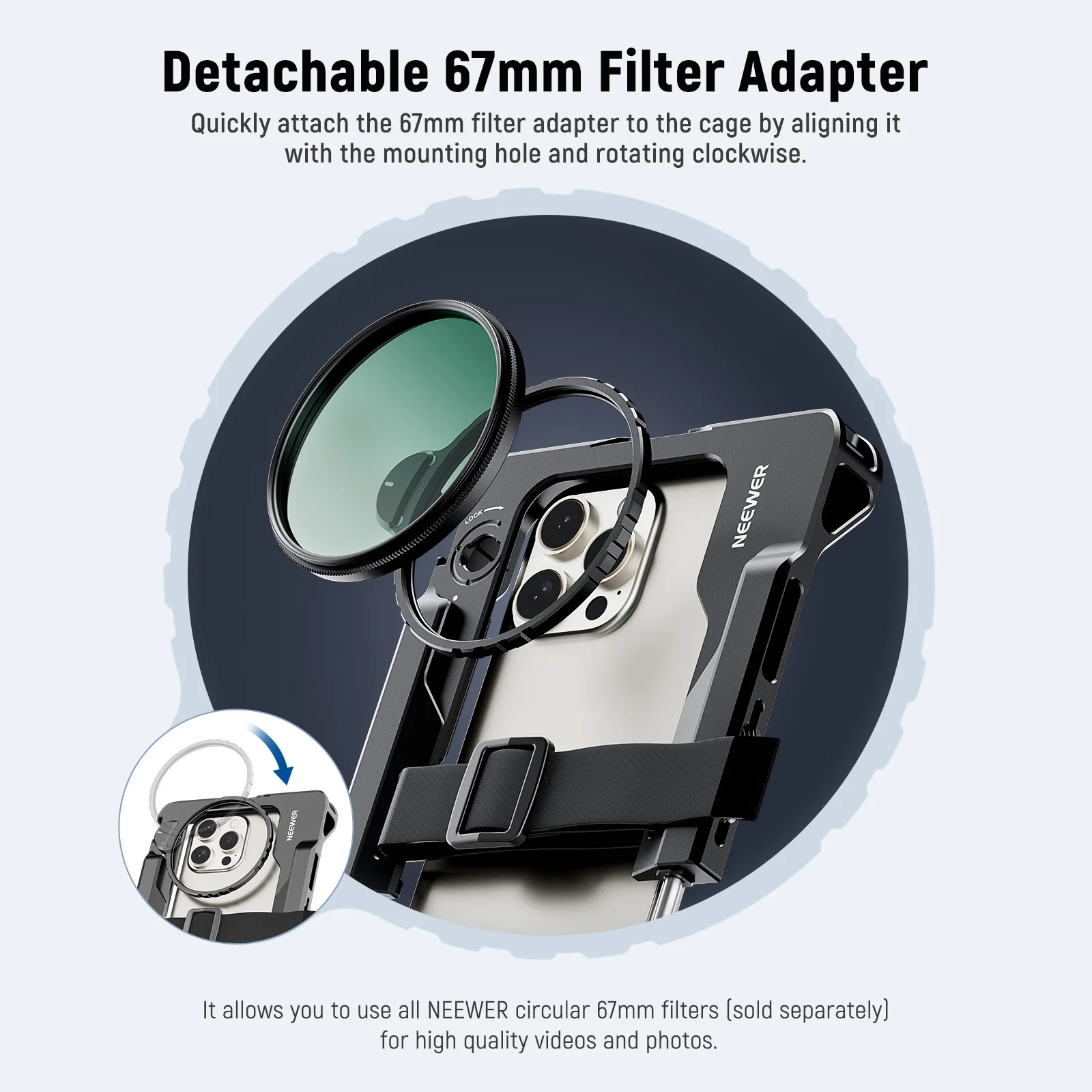 Neewer equipamento de vídeo universal para smartphone com alças adaptador de filtro de 67mm gaiola de telefone para iphone 14 13 15 pro max samsung s23 ultra