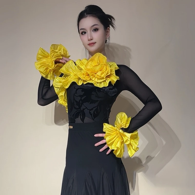 2025 New Modern Dance Tops For Women Long Sleeved Practice Clothes Samba Chacha Tango Adult Female Ballroom Dance Wear XH3297