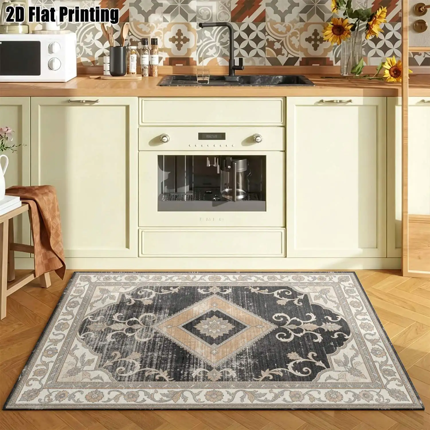 1Pc 2D Printed Retro Diamond Pattern Carpet, Colorful Bohemian European Style, Home Decor, Machine Washable Multi-Size Floor Mat for Entryway, Dining Room, Bedroom, Living Room, Study