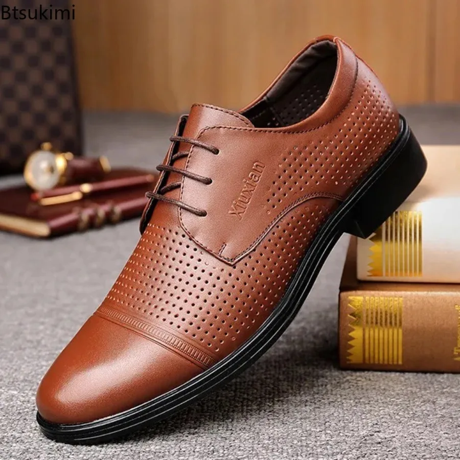جديد 2025 الرجال الصيف الجلود أحذية الدانتيل الأعمال الرسمية الجلود المنخفضة قطع الأداء أحذية للرجال أحذية مكتب الزفاف الذكور #2