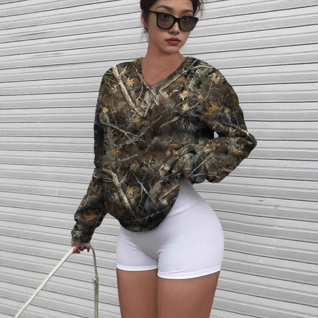 Damska bluzka o luźnym kroju, elegancka, do biura, z nadrukiem, minimalistyczna, z długim rękawem, zwiewna, oddychająca, dostępna w wielu kolorach.