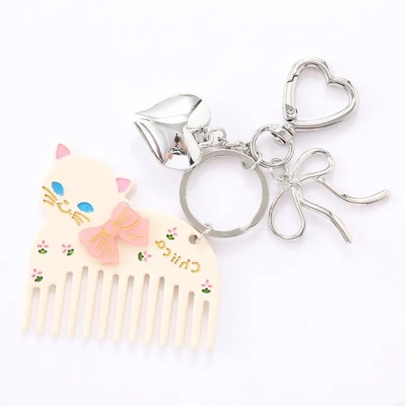Elegant Heart Bowknot Keychain With Acetate Comb Charm Jewelry Accessory For Her 