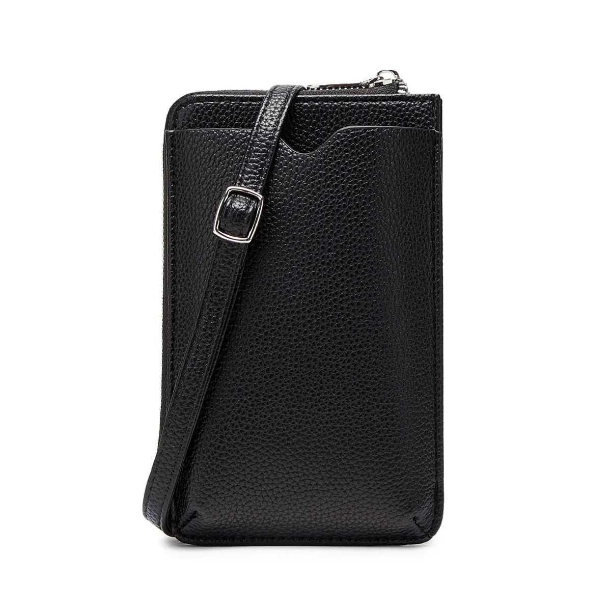 حقيبة هاتف محمول عمودية من الجلد الناعم بنمط الليتشي حقيبة كتف للسيدات حقيبة كروس متعددة البطاقات لتخزين الهاتف المحمول