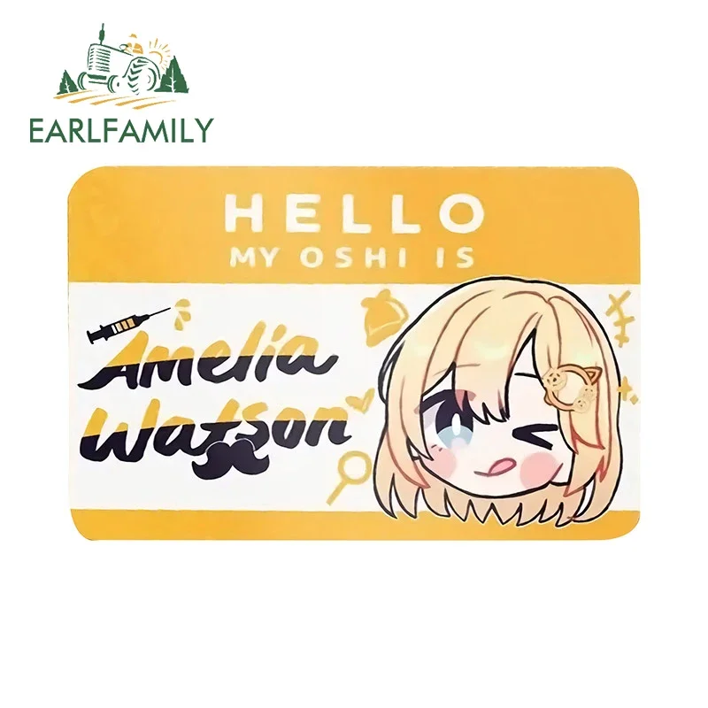 EARLFAMILY 13cm for Hello My Oshi Is Hololive Gura Watson Car Stickers Cute Funny Decals Sunscreen Trunk Windows Decor Vinyl