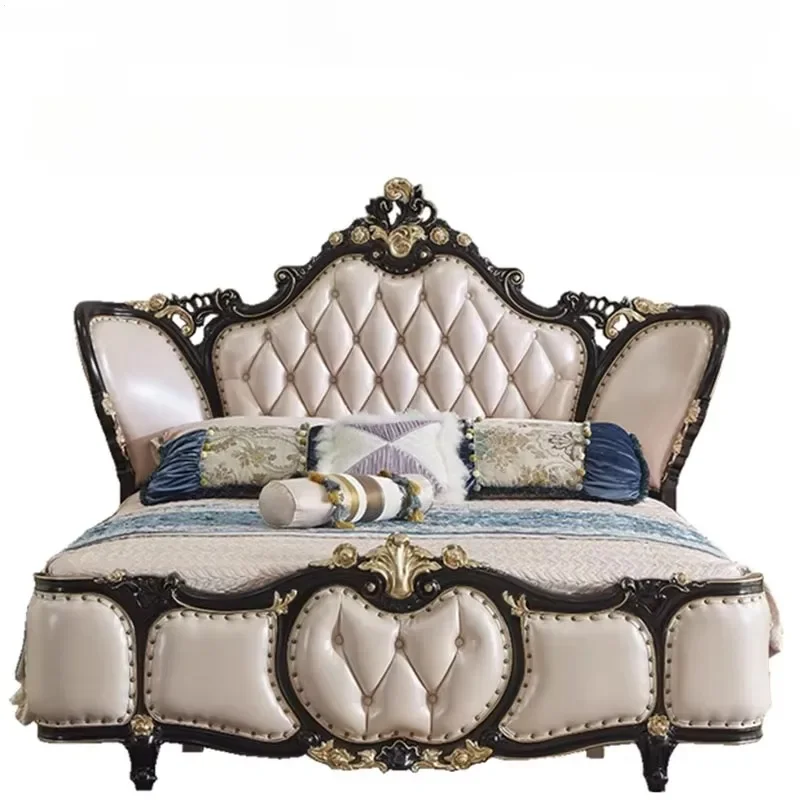 

Designer Pretty Double Bed Frame Wood Elegant European Black Bedroom Luxury Queen Bed Frame Modern Cama Box Casal Furniture