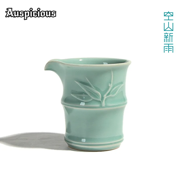 340ml Creative Longquan Celadon Tea Pitcher Antique Bamboo Joint .justice Cup Plum Green Divide Tea Mug Kung Fu Tea Accessories