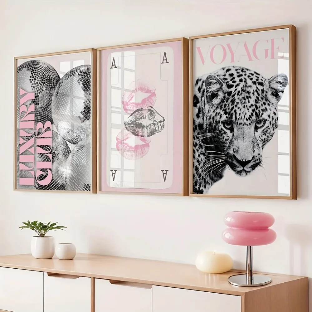 Lot de 3 affiches sur toile sans cadre, imprimé léopard noir et blanc, décoration tendance, esthétique de bureau, décoration pour chambre de fille