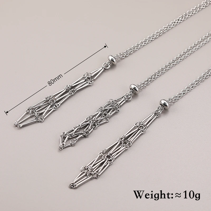 كريستال قفص قلادة حامل الحجر الفارغ حبل الفولاذ المقاوم للصدأ سلسلة قابل للتعديل قلادة صافي حقيبة جوهرة طبيعية مجوهرات الإكسسوار #6