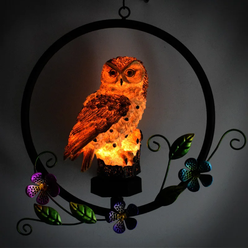 Cross-border hot-selling solar owl iron wind chime hanging ornament outdoor waterproof courtyard creative landscape light