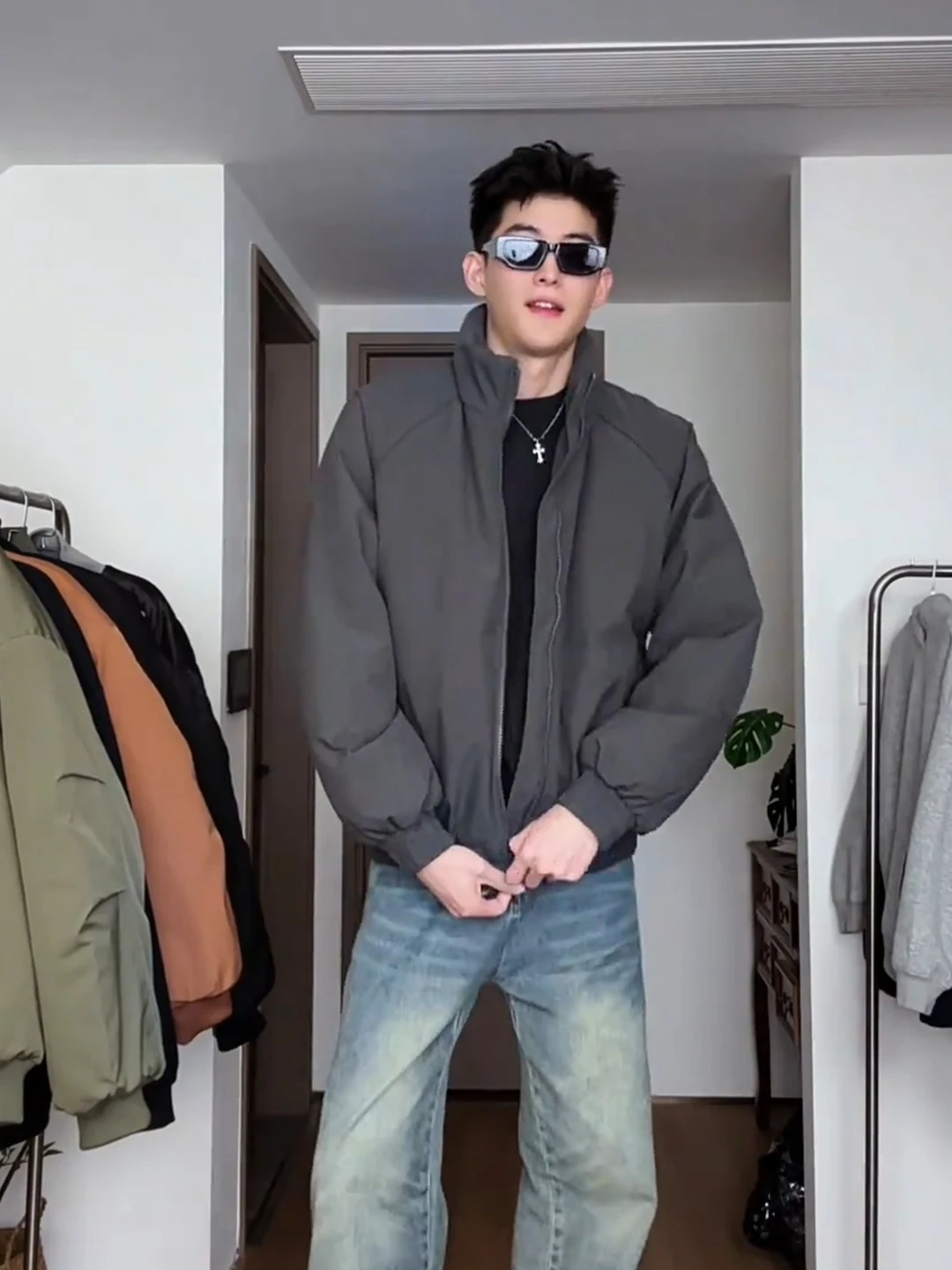 

Deep ey ort Thiened Cotton Jaet Men's Winter Warm Outerwear Cleanfit Sle Long Sve Stand Collar Stand Size