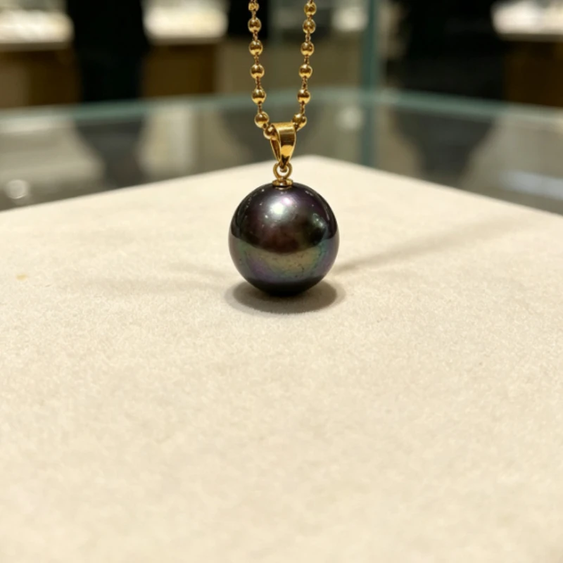 Natural Black Purple Pearl Pendant Necklace, 15-16mm Round Pearl, 925 Sterling Silver Chain, Single Pendant
