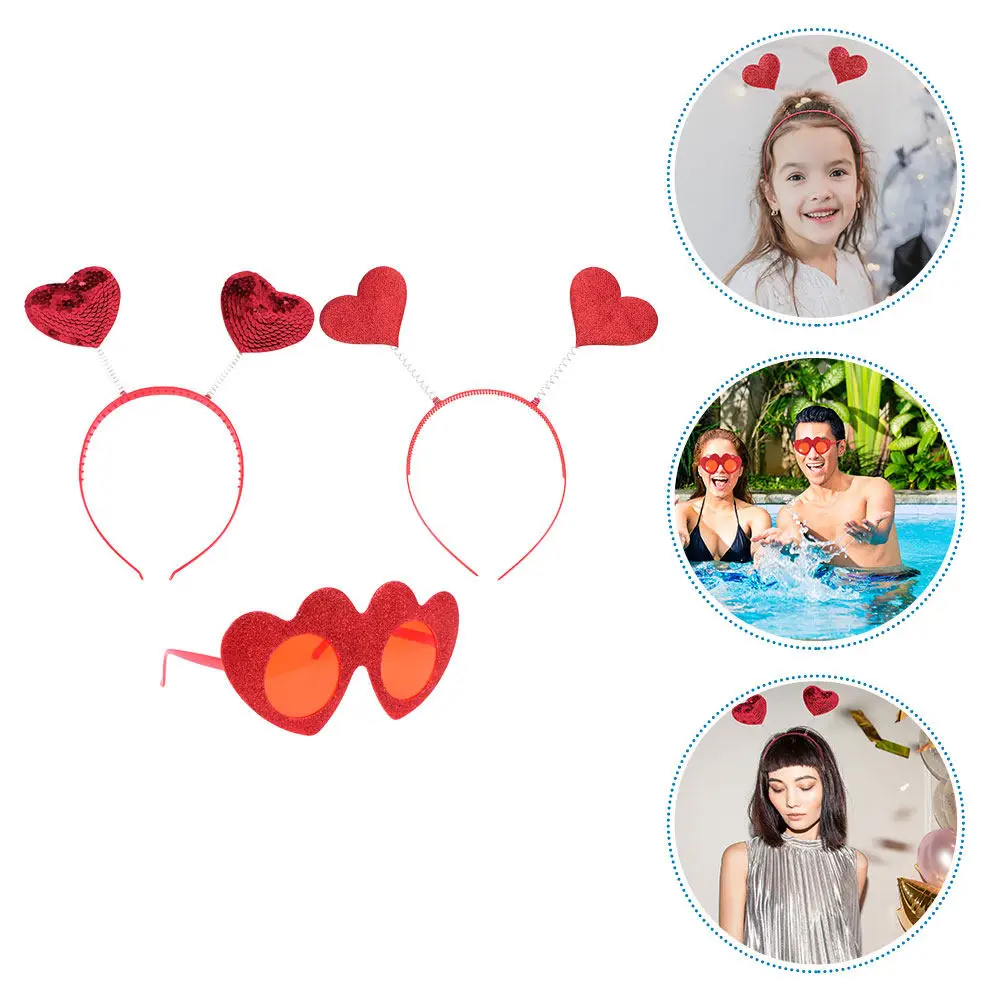 

1Set Valentine Day Heart Shaped Hair Band and Novelty Glasses Set Cute Party Accessories for Women Photo Booth Decor Valentine