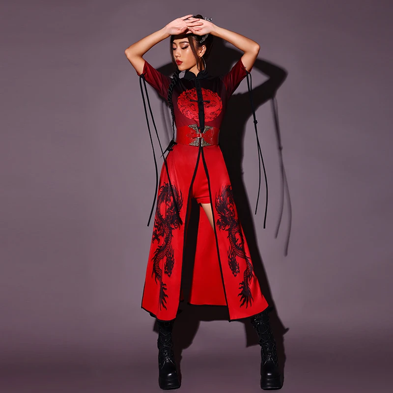 2023 Bar Gogo Dance Costume Women DJ Clothing Chinese Style Jazz Performance Outfit Red Singer Kpop Clothes Stage Wear BL10187