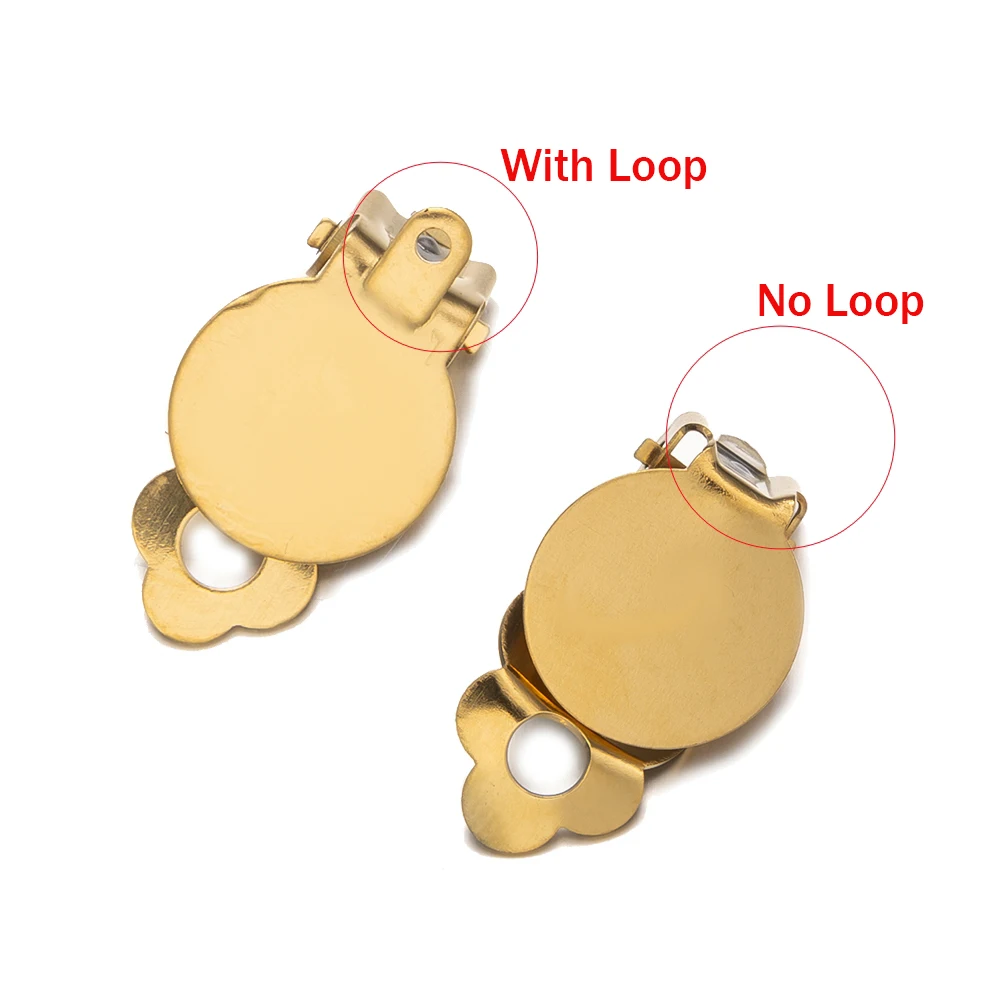 10 Pieces Stainless Steel Clip On Earring Cabochon Setting Converter Non-Pierced Components with Loop for DIY Ear Jewelry Making image 2