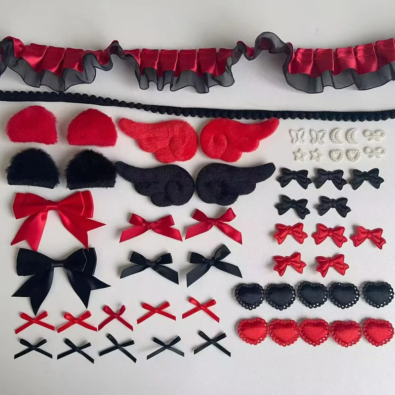 Handmade Black and Red Lace Material Bag for DIY Projects