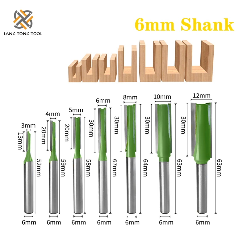 7 sztuk 6mm/6.35mm Shank pojedyncze podwójne flet prosto Bit frezowanie nóż do drewna wolframu frez węglikowy stolarka narzędzie LT013