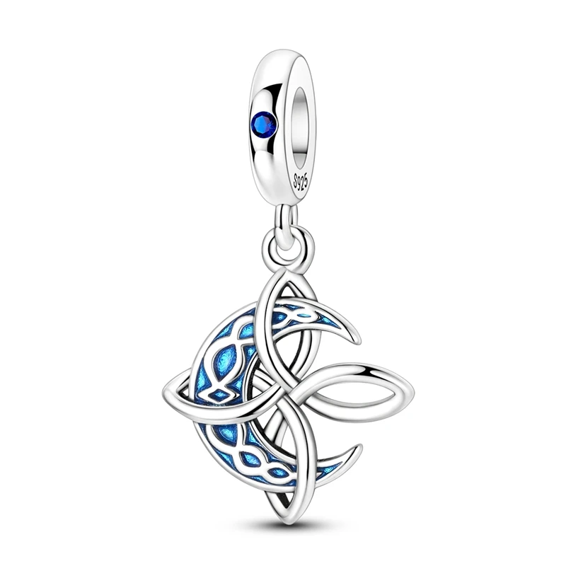 925 Sterling Silber Mond Keltischer Knoten Anhänger Perle CZ Zirkon Passend für Original Armband DIY Schmuck Geschenk