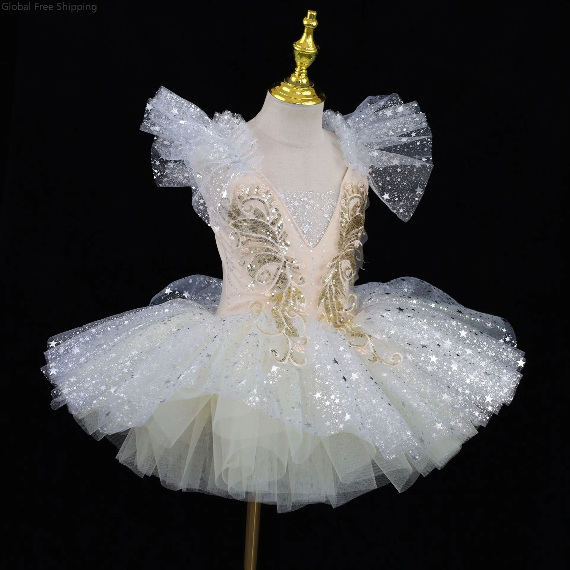 ชุดบัลเลต์เด็กประดับเลื่อม ชุดแสดงเต้นรำสมัยใหม่สำหรับเด็กผู้หญิง กระโปรงบัลเลต์เด็ก ชุดเจ้าหญิงสำหรับงานปาร์ตี้