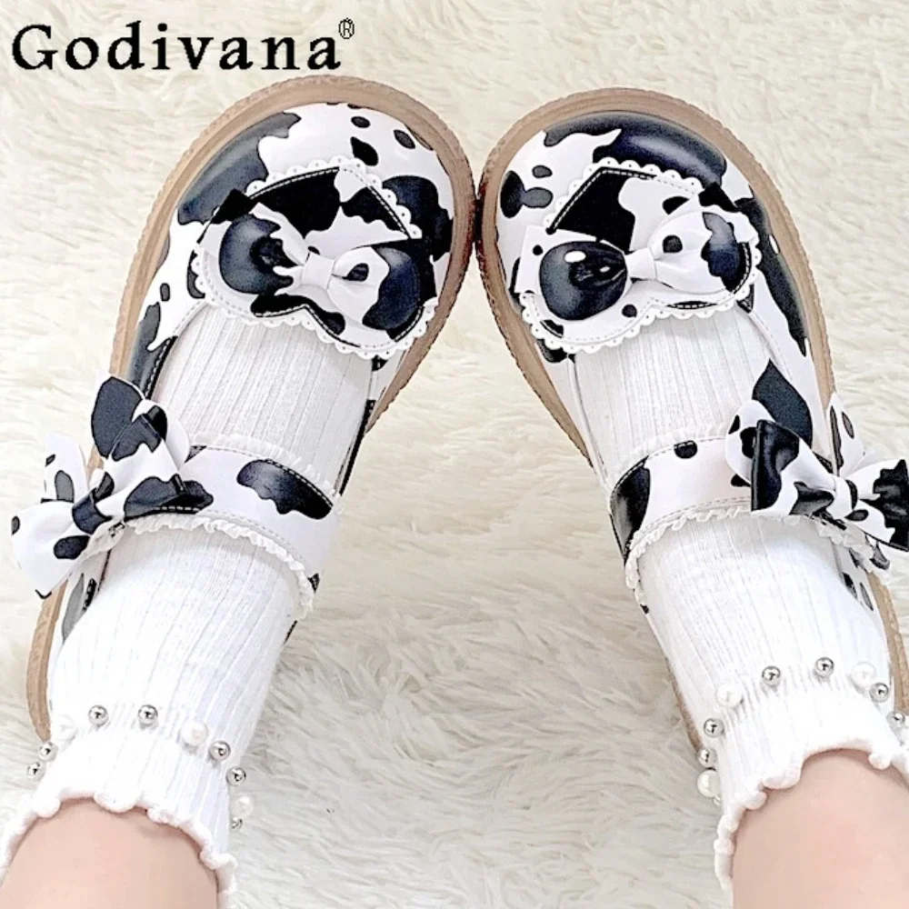 

Sweet Bow Buckle Design Round Toe Cute Casual Shoes Lolita Kawaii Platform Black Women Shoe