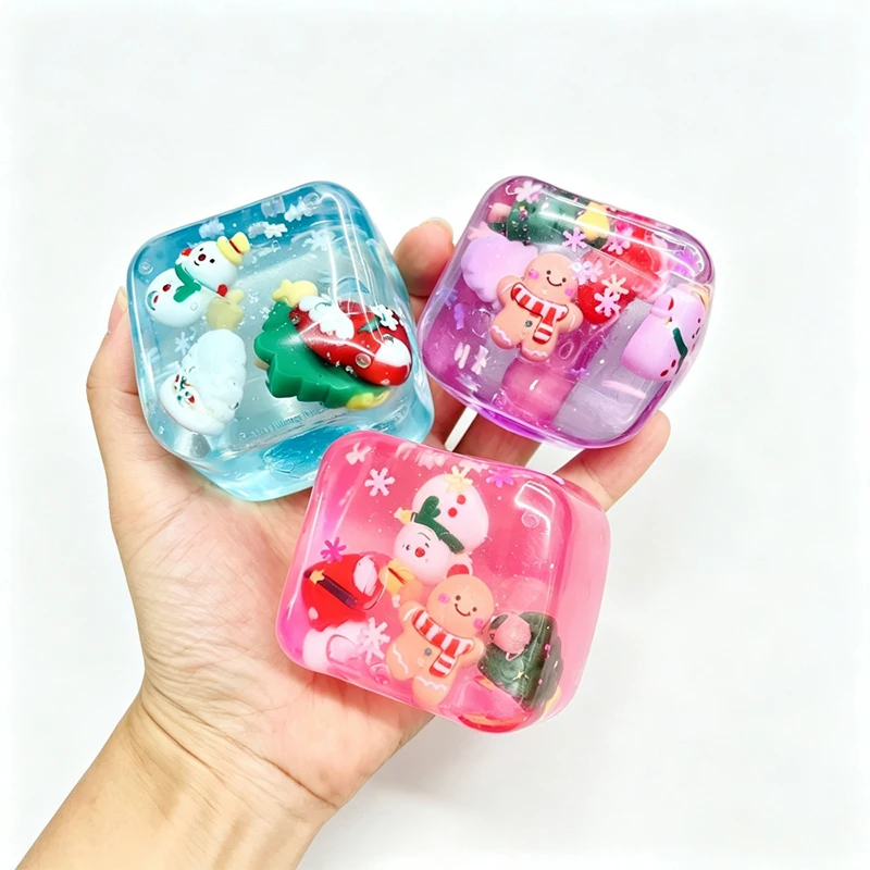 Christmas Santa Claus Reindeer Squishy Toy Maltose Filled Ice Cube Stress Relief Ball Toys Slow Rebound Ensory Relief Gift Toy