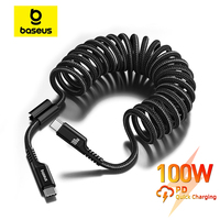 Baseus PD 100W Fast Charging With Expandable Coil Cable Design USB Type C Cable For iPhone 15 Spring Retractable Android Cable