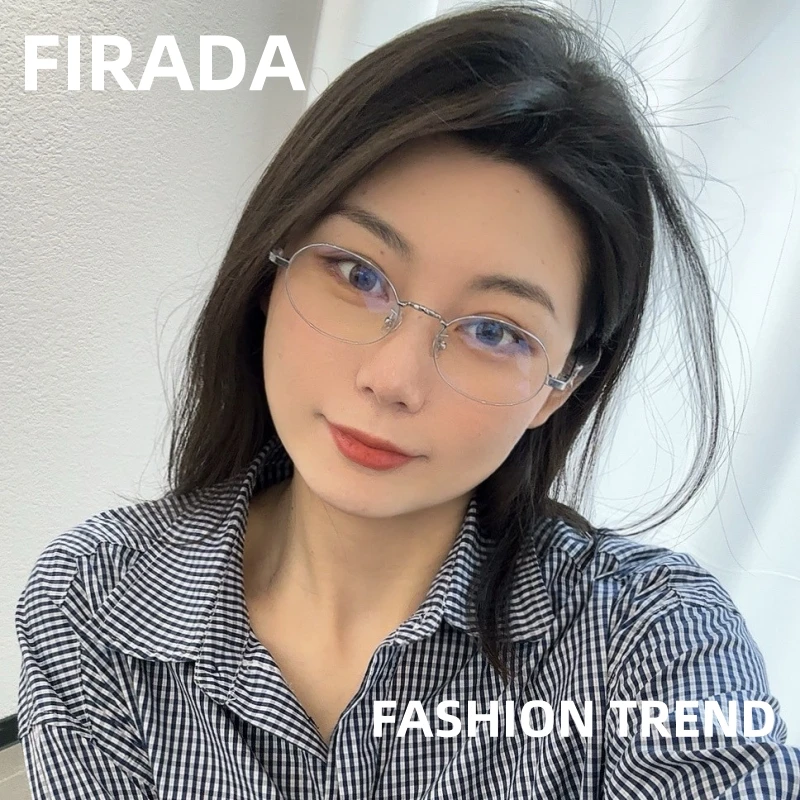 

FIRADA Fashionable Comfortable Sexy Glasses Retro Metal Eyeglasses Oval Optical Prescription Eyewear Frame For Women BMBM164-C