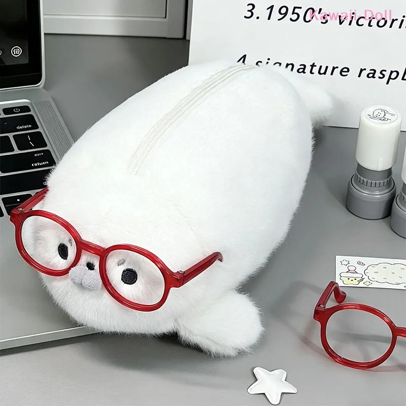 [DO]Funny Cute Seal Doll Pencil Case High Aesthetic Value Storage Bag Large Capacity Plush Stationery Bag School Supplies[DO] - view 4