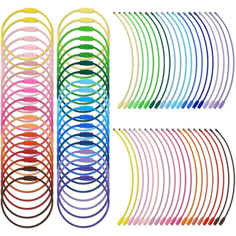 100 Pcs Steel Wire Ring Wire Keychain Cable Luggage Tag Loop Tag Keepers Cable Loop Rings For Keys Outdoor (5.9 Inch) Durable