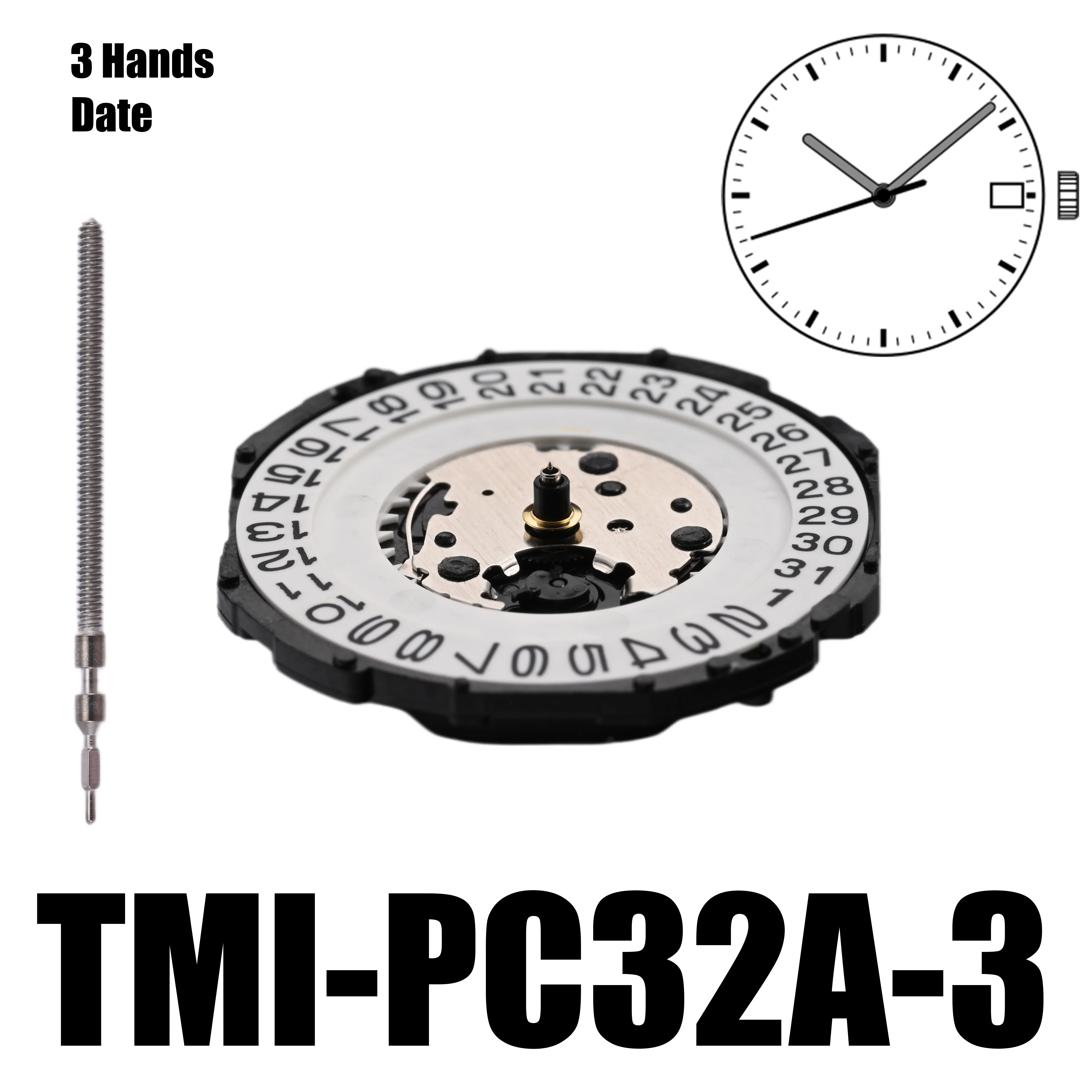 PC32 Movement TMI-PC32A Movement Standard Single Calendar  - PC32A Quartz Movement 3 Hands Day Size: 10 ½‴ Height: 4.15mm