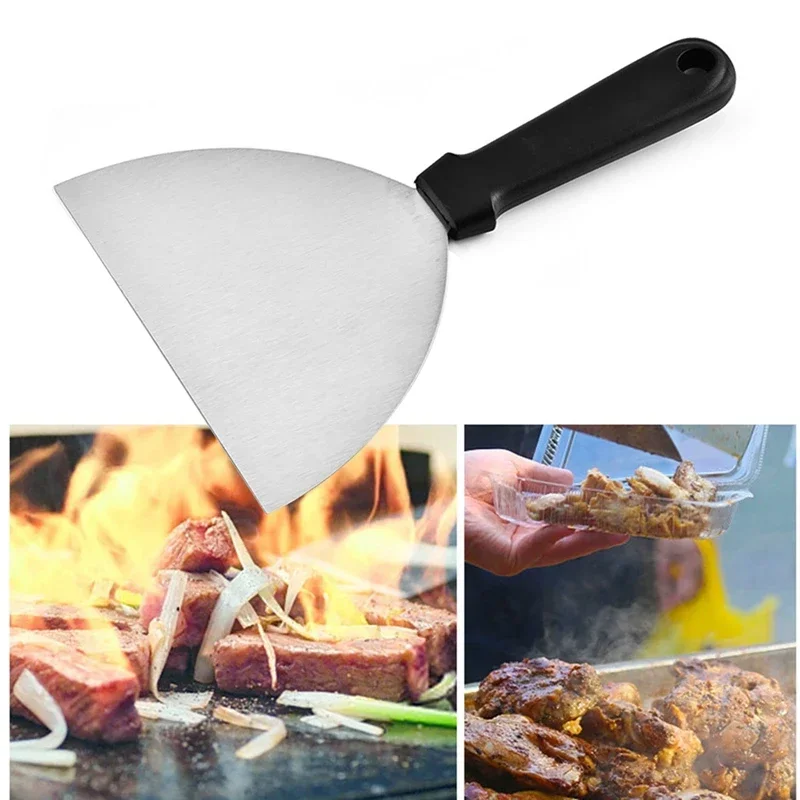 Pala de cocina semicircular de acero inoxidable para Teppanyaki, pala para carne de Tofu, espátula para panqueques, barbacoa, servidor de Pizza, accesorios de cocina