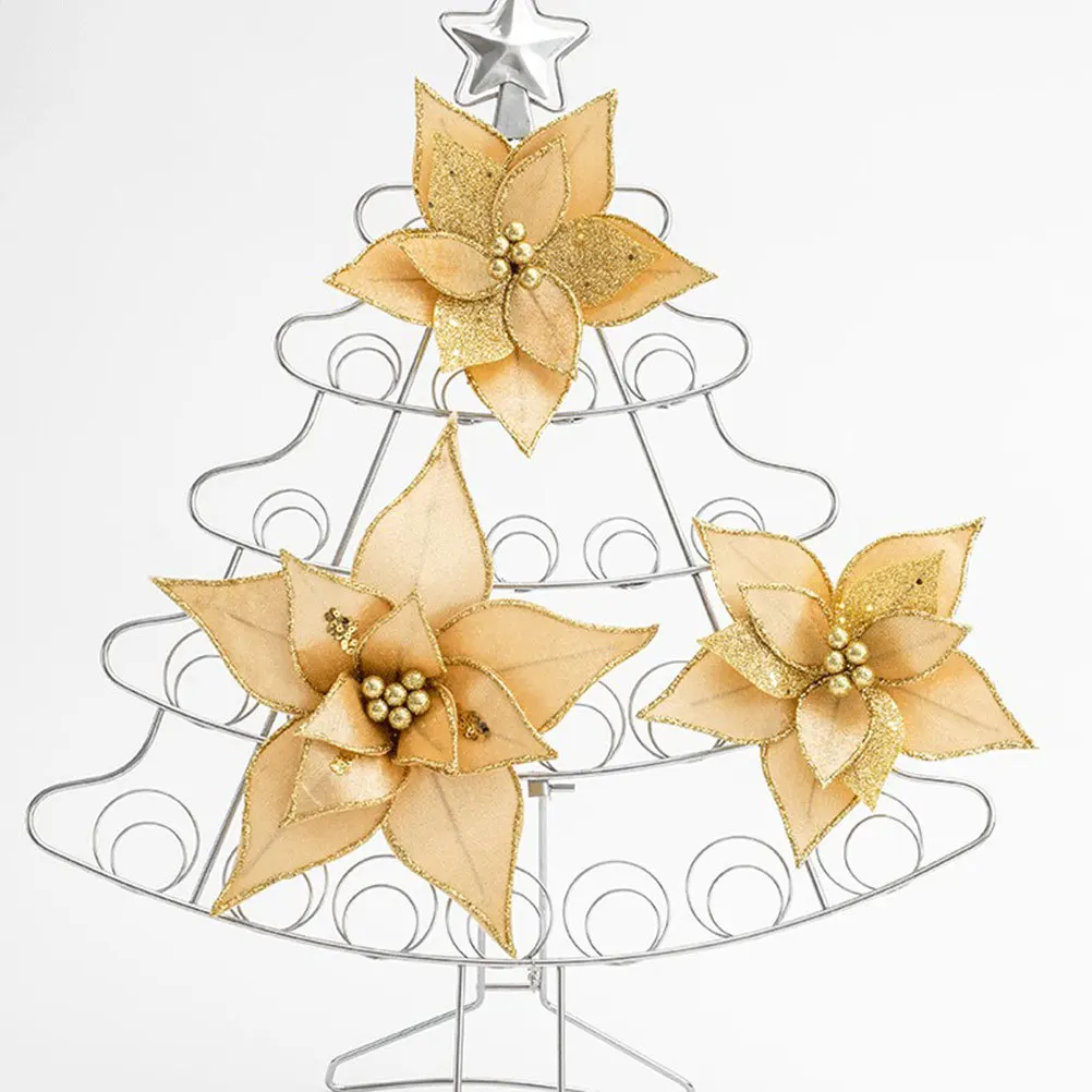 

2Pcs Christmas Flowers Cloth DIY Xmas Ornament Bright Color Simulated Decorative Flowers Xmas Decor Christmas Flower