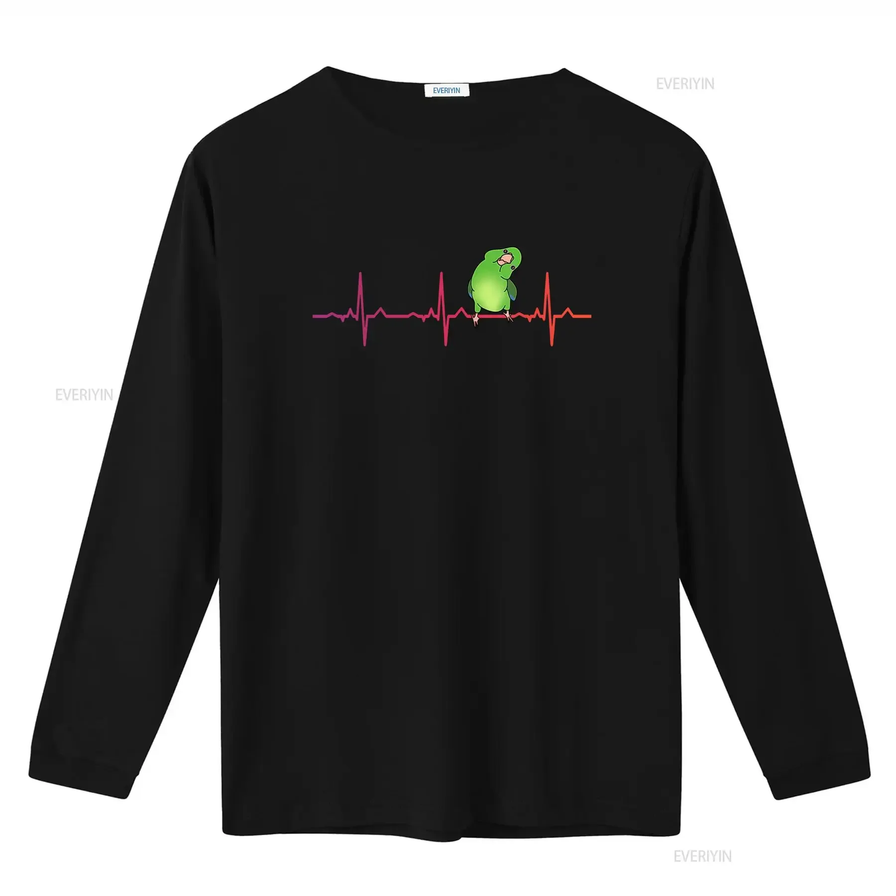 Womens Green Parrotlet Heartbeat Bird Pulse Line EKG T Shirt vintage Washed Versatile Casual streetwear designer clothes homme
