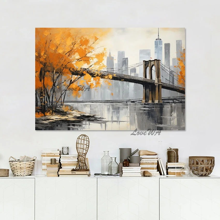 Abstract Building Landscape Oil Painting Canvas Roll,Wholesale of 3D Picture, Frameless Art, Restaurant Wall Decoration Gifts