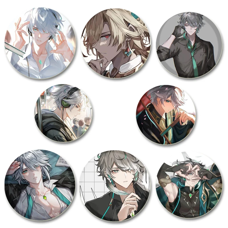 Game Anime Genshin Impact HD Print Brooch Cartoon Figure Alhaitham Round Display Badge Handmade Lapel Pin Jewelry Gift Accessory