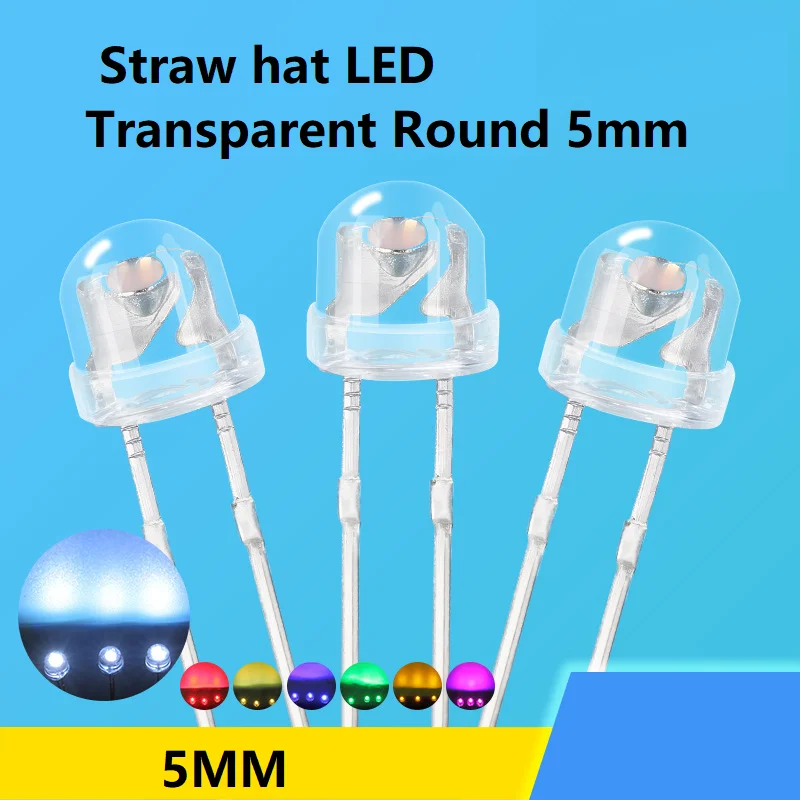 

300 шт./лот, светодиодные лампы-колбы для соломенных шляп, прозрачные, круглые, 5 мм, суперяркие, прозрачные, зеленые, красные, желтые, синие, оранжевые, светоизлучающие.