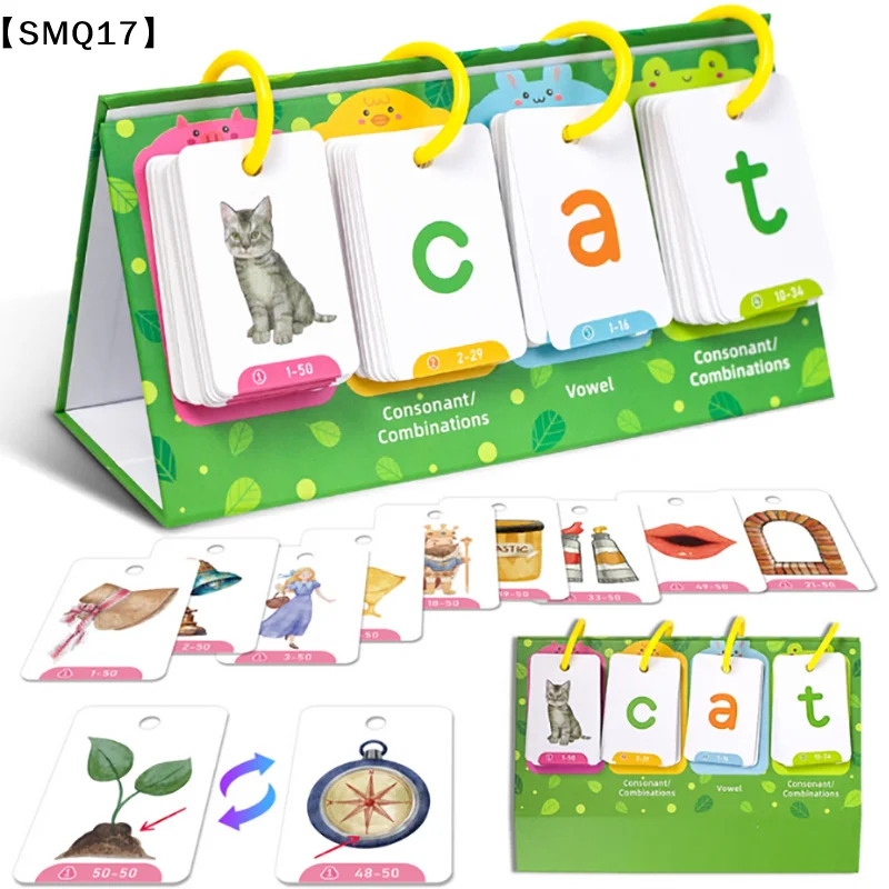 Kids CVC Words Flashcards Phonics Flip Chart Word Builder Sight Words Activity Learning Tool Speech Therapy Special Educa【SMQ】
