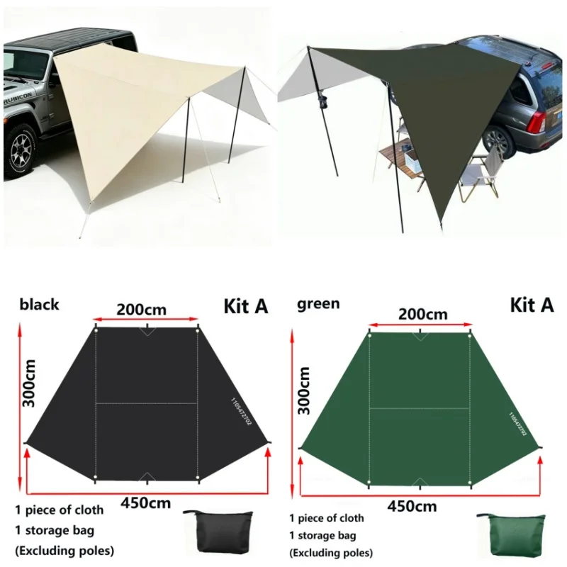 Outdoor-Zelt, Fledermausförmige SUV-Box-Abdeckung, Auto-Seitenzelt, Versilbert, Camping-UV-Zelt, Camping-Privatzelt