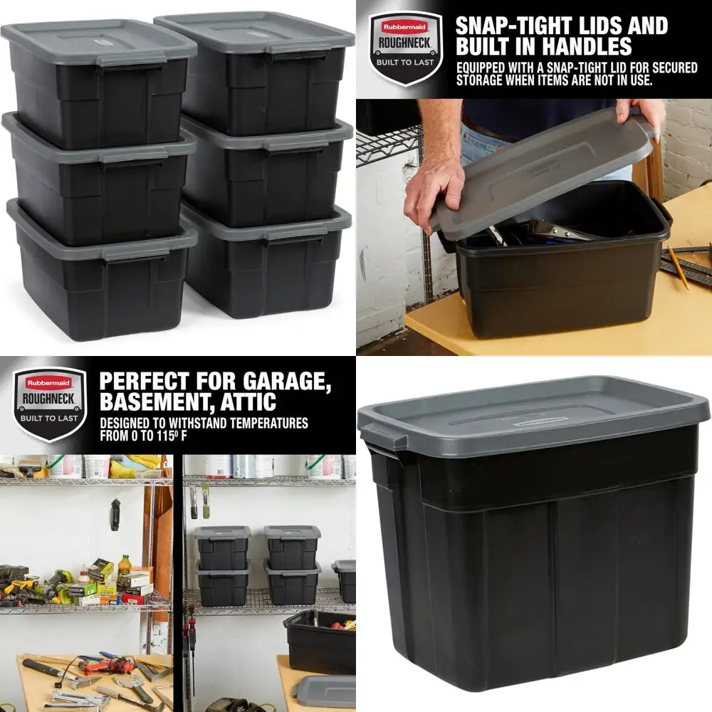 

Прочные штабелируемые контейнеры для хранения объемом 3 галлона с защелкивающимися крышками и ручками, прочные пластиковые сумки для организованных помещений, черные