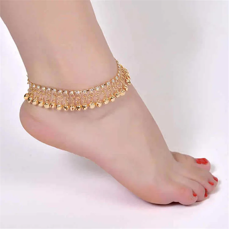 Personality Gold Silver Color Ethnic Tassel Bell Anklets for Women Girl Beach Foot Bracelet Anklet India Jewelry Accessories