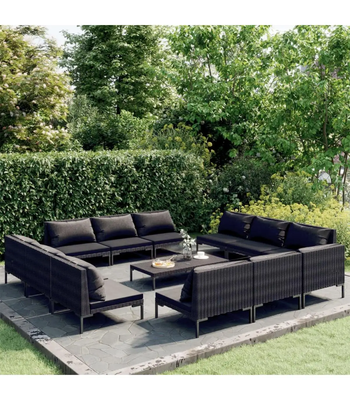 Garden sets garden furniture Set 13 PCs dark gray synthetic rattan cushions